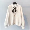 H.Sa Jesień Zima Kobiety Sweter Lanter Rękaw Solod Cukierki Kolor Różowy Knit Cardigans Button Up V Neck Kurtka 210417