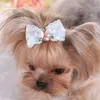 Dog Apparel Pet Headdress Flash Diamond Embroidered Lace Hairpin Small Cat Hair Accessories Yorkshire Bows Grooming