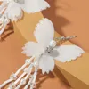 Boucles d'oreilles papillon en tissu blanc pour femmes, Tube de verre tendance, perle de cristal, pompon perlé, longue boucle d'oreille pendante