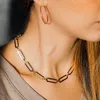 Bracciale con collana a catena rettangolare con graffetta in argento sterling, catene di gioielleria raffinata minimalista placcata in oro 18 carati260I