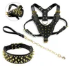 Cool Spiked Studded Leather Dog Harness Rivets Collar and Leash Set For Medium Large Dogs Pitbull Bulldog Bull Terrier 26"-34" 211006