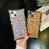 Leopard Imprimir Caso Praça de Metal Pulso Suporte Caso para iphone 13 12 Pro Max mini 11 XR X XS MAX 7 8 PLUS SE 2022 capa moda legal novo