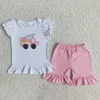 Zestawy odzieżowe Hurtownie Baby Girls Letnie Ubrania Dzieci Bawełniane Hafty Ciężarowe Ciężarówka Krótki Rękaw Koszulka Kids Pink Plaid Shorts Outfit