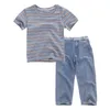 Ensembles de vêtements enfants été adolescents filles vêtements haut + jean pantalon 2 pièces tenue enfants costume pour 6 8 10 12 ans