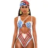 Afrikanska tryckta badkläder baddräkt kvinnor högskuren metall tong monokini brasilianska bandage bodysuit baddräkt 210520