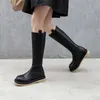 Meotina montando botas mulheres sapatos genuíno plataforma de couro plana joelho alta botas redonda toe zipper senhoras longas botas marrom preto 210608