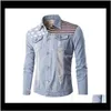 جاكيتات قميص معاطف رجالي الملابس الملابس قطرة التسليم 2021 الشتاء الخريف الرجال العلم الأمريكي قميص غسلها طويل الأكمام عارضة الدنيم جاك