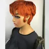 Ginger Orange Color Wig Short Wavy Bob Pixie Coup Full Machine ne fait pas de perruques à cheveux humains en dentelle avec une frange pour les femmes noires Brésilien3531637