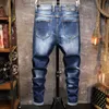 Spring and Lato Męskie Ripped Jeans Trendy Marka Młodzież Rozciąganie Regularne Dane Dżinsowe Spodnie Męskie Szczupłe Proste Nogi Spodnie 210531