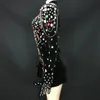 Multi-color Big Rhinestones Black Dress Glass Stones Women Prom Birthday Celebration Crystals Evening Stage Singer Dancer