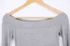 CHIC Vintage T-shirt a coste con spalle scoperte Donna con polsino a fessura Slim Fit T-shirt aderente Primavera Autunno Retro Top 6 colori 210429