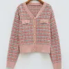 Vintage Stickade Cardigans Kvinnors Tröja Kawaii Tweed Höst Vinter Koreanska Retro Knitwear Kläder Toppar 211007