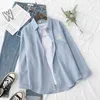 HSA Långärmad Kvinnor Blus nedbrytning Carrage Corduroy Shirt Solid Blom- Broderad Knapp Loose Kvinna Blus Toppar 210417