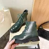 2021 Designer miękkie krowide buty gumowe platforma butów kobiet trampki czarne zielone skórzane skróty na śniegu okrągłe trampki grube dolne buty o niskim obcasie 35-40