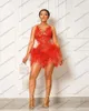 Party Dresses See Thru Coral Red Lace Mini Cocktail Dress Sexy Backlesss Fathers Short Event Africa Prom Gowns Plus Size 2022