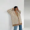 MUICHES Casual Geometric England Style Sweater Woman V-Neck Single Breasted Long Sleeve Cardigan A\W Date Office 211103