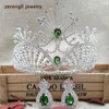 Haarclips Barrettes Zeronge Jewelry 4.1 "Grote luxe gouden strass Carnival Crown Tiara Hoofdbandkam met Earring Matching