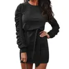 Lace Up Dress Women 2021 Spring Summer Long Sleeve O-Neck Solid Color Female White Black Slim Tight Casual Dresses