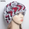 Chapéus de Pele de Inverno Mulheres Natural Rex Coelho Cap Russo Feminino Headgear Beanies Quentes Tampões de Cabelos Fur Knitting Ear Protetor