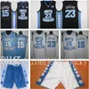 UNC Jersey شورت تطريز نورث كارولينا # 15 فينس كارتر أزرق أبيض مخيط قمصان كرة سلة للكلية NCAA