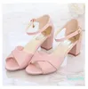 Dress Shoes Women Classic Blue Open Toe Buckle Strap High Heel Ladies Casual Pink Comfort Stylish Patent Leather H5147