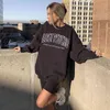 عارضة إلكتروني طباعة أسود المتضخم البلوز المرأة البلوز الخريف crewneck طويل الأكمام المتناثرة فضفاضة رياضية الإناث 210510