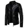 Herrenjacken Herbst Winter Kunstlederjacke Herrenbekleidung Stehkragen Reißverschluss Mäntel Schwarz Biker Herren Motorrad Schöne Jacken1