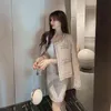 Outono elegante runway tweed 2 pedaço conjunto mulheres vintage manga comprida beading casaco + mini saia roupa roupa coreano 210513