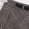 Women Vintage Checked Plaid Print Pleated Mini Skirt Faldas Mujer Office Lady Chic Side Zipper Woolen Vestido QUN723 210416