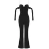 Kadınlar Seksi Boncuk Tasarımcısı Siyah Bandaj Tulum Romper Bodycon Ince Moda Ünlü Boot Cut Parti Rompers 210527