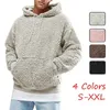 Heren Warm Faux Bont Fleece Hoodie Hooded Sweatshirt Casual Pullover Mannen Kleding Effen Kleur Streetwear met Kangaroo Pockets 210728