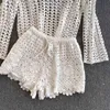 Sexy Holiday Beach Style 3 Sets Vintage Bohemian Crocheted V Neck Hollow Out Knitted Top Camisole Shorts Fashion Clothing Women 210429
