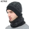 AETRUE 2021 Skullies Beanies Winter Gestrickte Hut Beanie Schal Männer Winter Hüte Für Männer Frauen Caps Gorras Motorhaube Maske Marke hüte Y21111