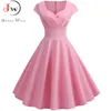 Vestido de verão feminino manga curta hepburn 50s 60s vintage pin up rockabilly robe plus size elegante festa à noite 210510254n