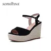 Sophitina женщин сандалии мода платформы на высоком каблуке летний лето открытый носок соломенные клинья обувь с сексуальными ремешками лодыжки дамы сандалии PO672 210513