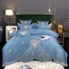 Bedding Sets Luxury 60S Satin Silk Cotton Fine Embroidery Set Double Duvet Cover Bed Linen Fitted Sheet Pillowcases Textile Home