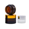 2022 NEW Amber Glass Cosmetic Cream Bottles Round Jars Bottle with White Inner Liners PPfor Face Hand Body Cream 5g to 100g