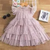 Girls Mesh Layers Cake Dresses For Kids Princess Sequin Elegant Party Tutu Prom Wedding Vestidos Summer Children Ruffles Clothes 20220303 Q2