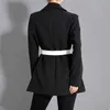 [EAM] femmes noir contraste couleur poche Blazer revers à manches longues coupe ample veste mode printemps automne 1S39401 211006