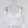 Женские сексуальные белые кружевные бейки в рубчик с V-образным вырезом, укороченные топы, бюстье, стиль Y2k, повседневная майка на бретелях, летняя одежда 210517