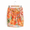 Sommar Kvinnor Skriv ut Kjolar Bohemian High Waist Sashes Sexig Mini Skirt Kvinna Casual Street Kläder 210513