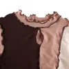 Kobiety T-shirt Kontrast Kolor Stitching Patchwork Slim Fit Casual O-Neck Hole Długim Rękawem Osobowości Krótkie Mody Topy 210522