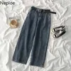 Neploe Jeans för kvinnor Hög midja Slim Fit Wide Benbyxor Koreanska Vintage Fashion Byxor Lösa Streetwear Sweatpants With Belt 210422