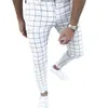 Prace biznesowe Men Casual Plaid Long Pants Slim Fit Formal Party Pencil Spodni Y220308