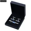 Novidade Nível Azul CuffLinks Gravata Clipe Definir Mens Em Caixa De Ar Bubble Cylinder Cuff Links