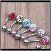 & Bell Rings Body Jewelry Drop Delivery 2021 316L Surgical Steel Single Crystal Rhinestone Belly Button Navel Bar Ring Piercing 50Pcs/Lot Y8C