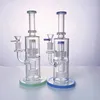 Grube szklane blagi 11 calowe nargile podwójne stereo Matrix Perc Bong Blisko Perkolator Olej Dab Rigs 14mm Rury wodne 4 kolory z miską LBLX210401