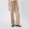 Za Women 2021 New Fashion Four-color Verticality Wide Leg Pants Vintage High Elastic Waist Drawstring Female Trousers Mujer Q0801