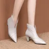 Bootkle Boots Женская обувь натуральная кожа высокий каблук короткозаписывающийся носок шипов каблуки Slip-на леди осень зима 210517