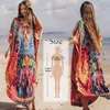 Sneldrogend Bikini Cover-ups Bohemian Gedrukt Zomerjurk Kaftan Lange Rode Tuniek Vrouwen Strandkleding Zwempak Cover Up Q897